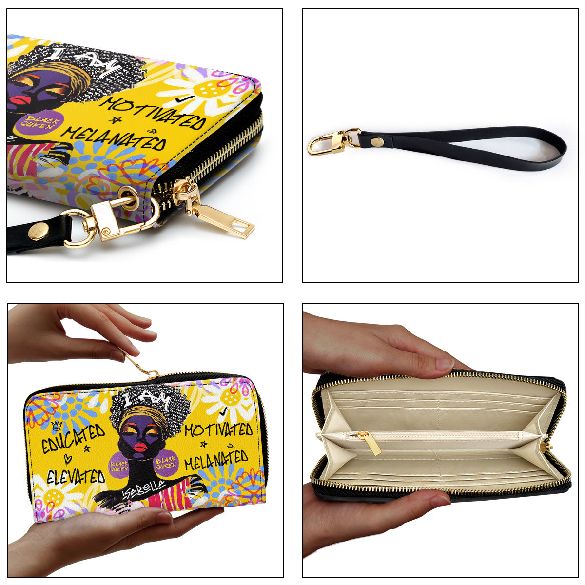 I Am Melanated - Personalized Leather Clutch Purse