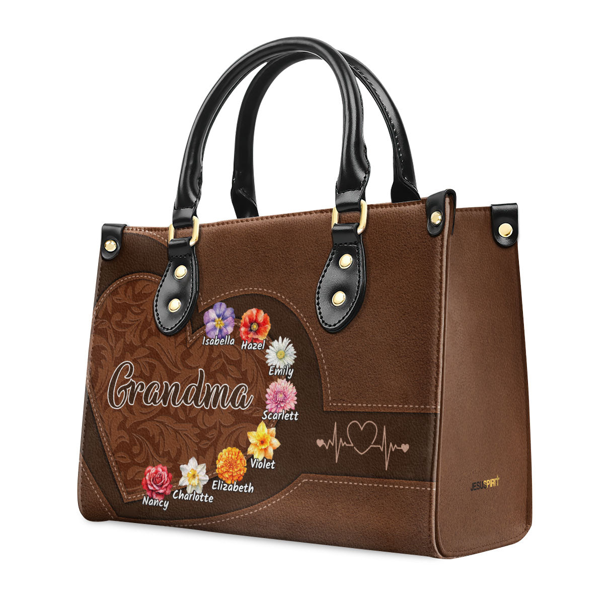 Grandma Mom Flower Birth Month - Personalized Leather Handbag SBLHBLT2333L