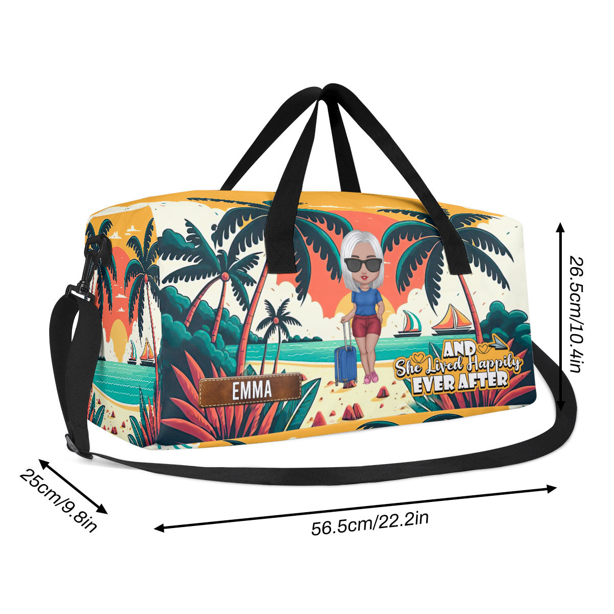 And She Lived Happily Ever After - Personalized Minimalist Duffle Bag SBMDBT77