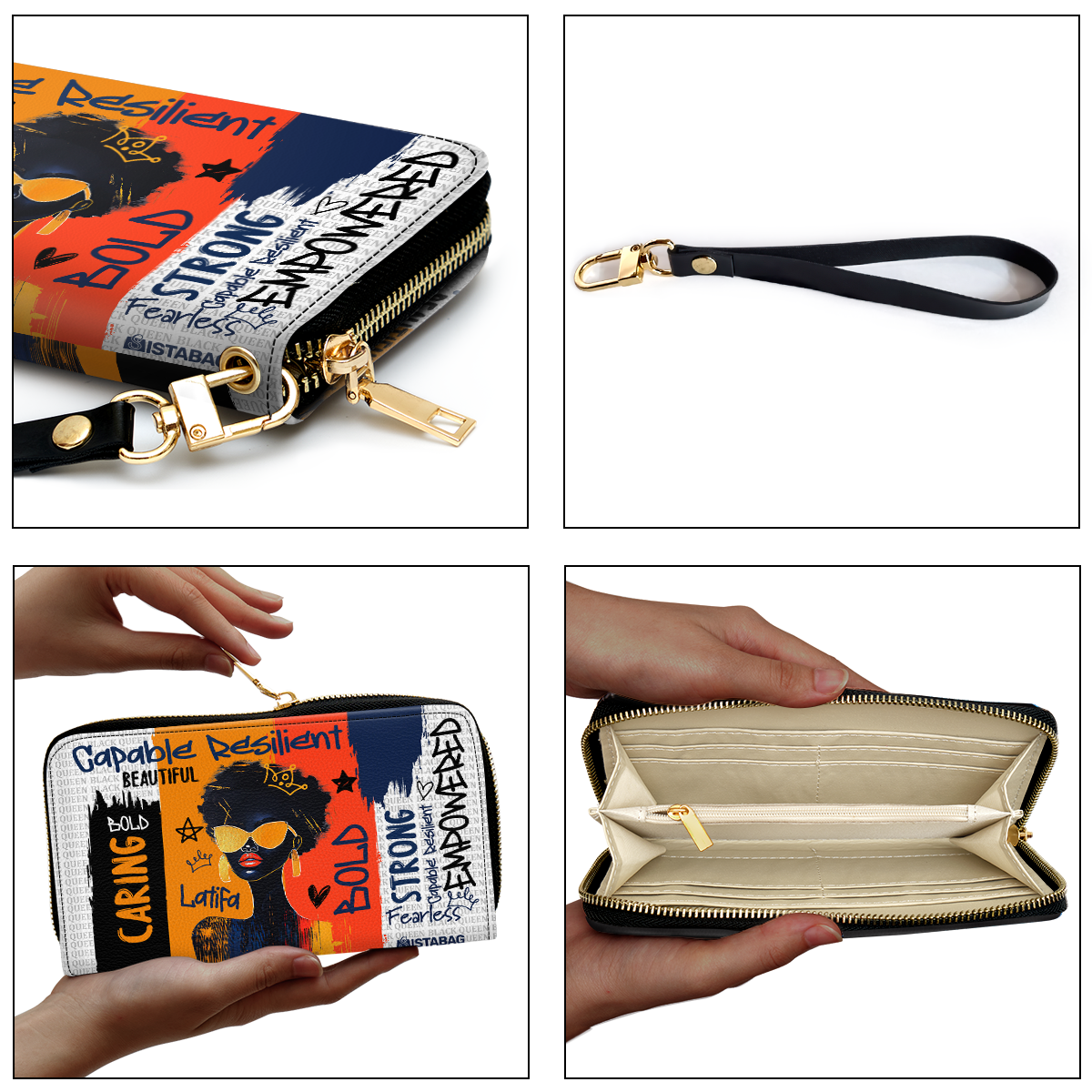 Black Queen Graffiti Style - Personalized Leather Clutch Purse SBCPLM2400L