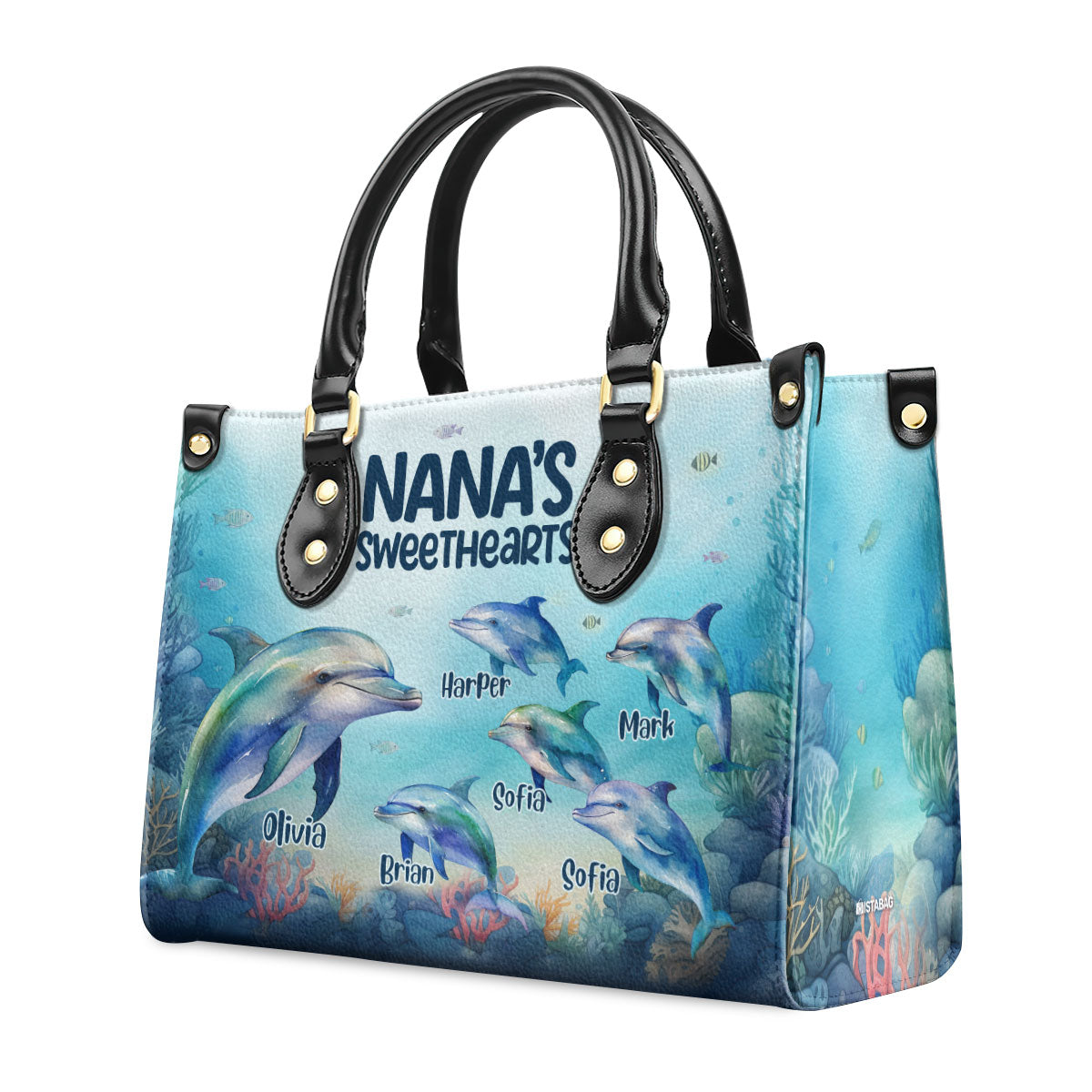 Nana's Sweethearts - Dolphins Personalized Leather Handbag STB110