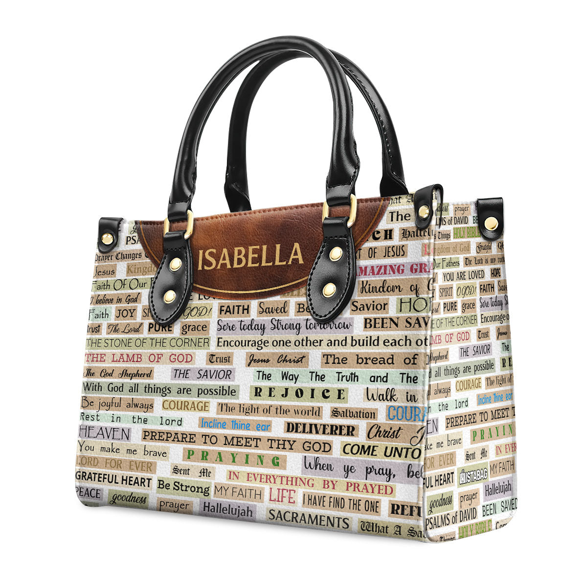 Faith Text - Personalized Leather Hand Bag SBLHBPT771T