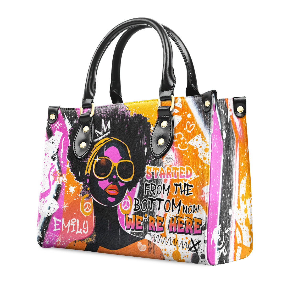 Started From The Bottom Now We Are Here - Personalized Leather Handbag SBLHBLTN2384T