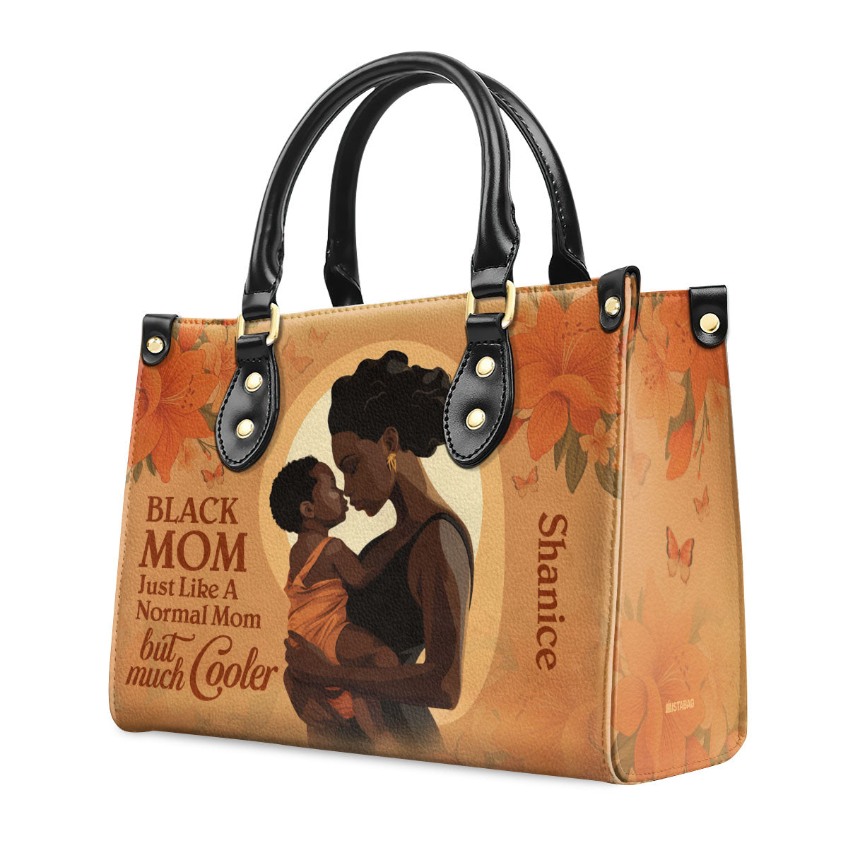 Black Mom Just Like A Normal Mom But Much Cooler - Personalized Leather Handbag STB125