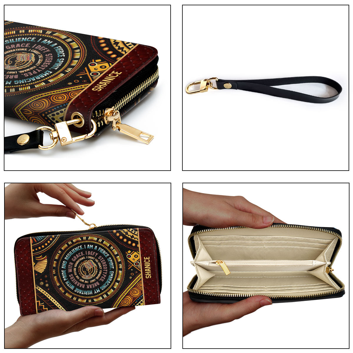 Mantra - I Am A Fierce Spirit - Personalized Leather Clutch Purse MB03
