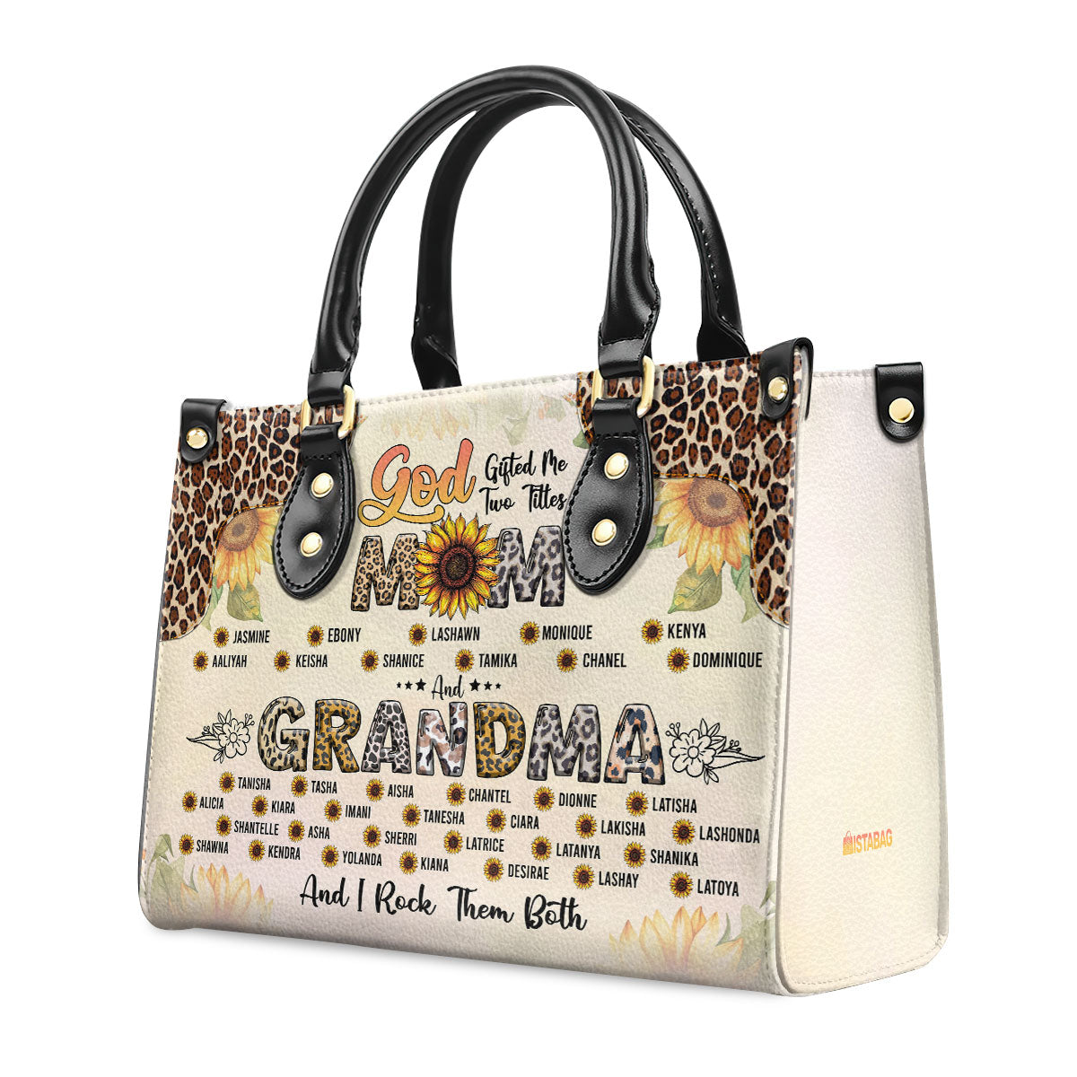 God Gifted Me Two Titles Mom And Grandma And I Rock Them Both - Personalized Leather Handbag SBT42
