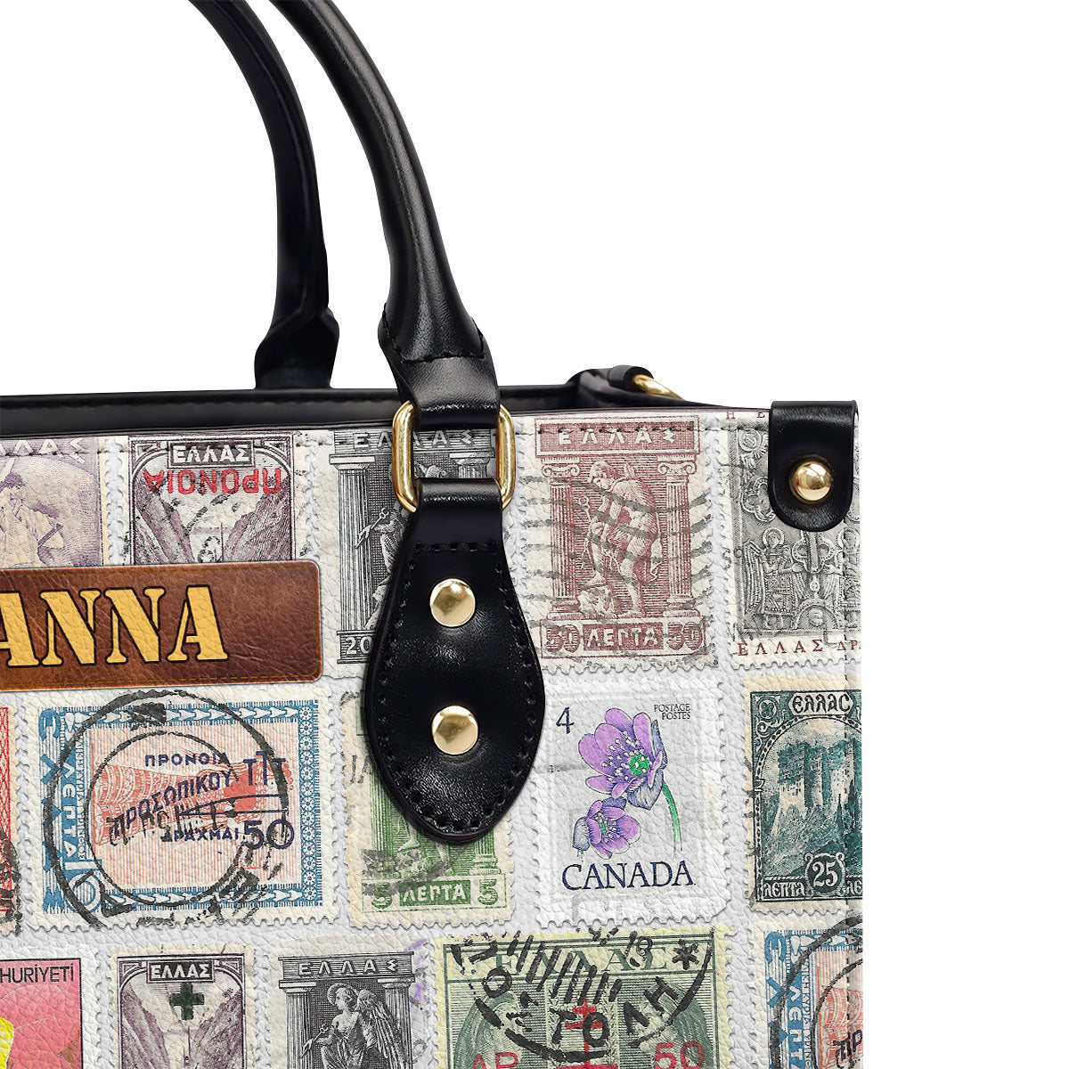 Vintage Postage Stamp - Personalized Leather Hand Bag SBLHBT70