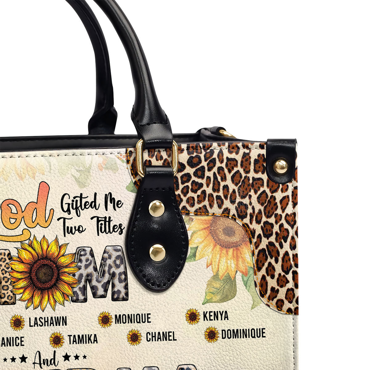 God Gifted Me Two Titles Mom And Grandma And I Rock Them Both - Personalized Leather Handbag SBT42