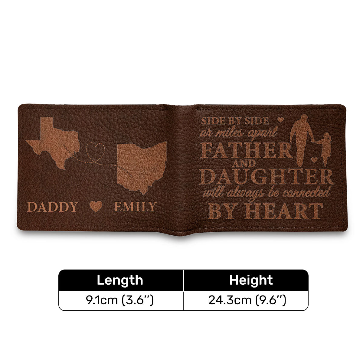 Side By Side Or Miles Apart - Personalized Leather Folded Wallet SBLFWM1033