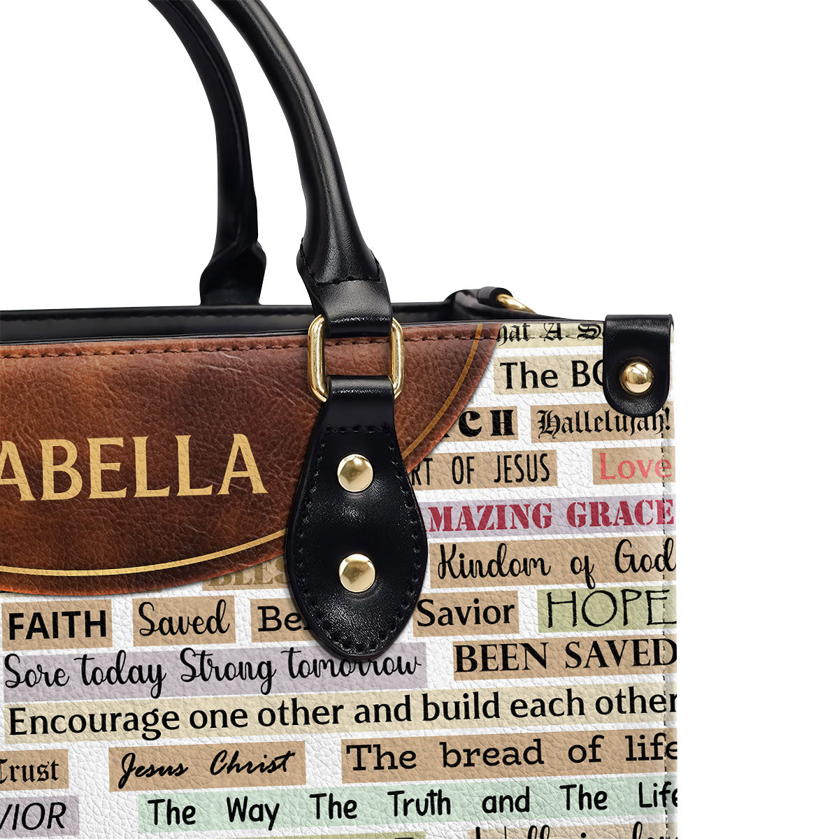 Faith Text - Personalized Leather Hand Bag SBLHBPT771T