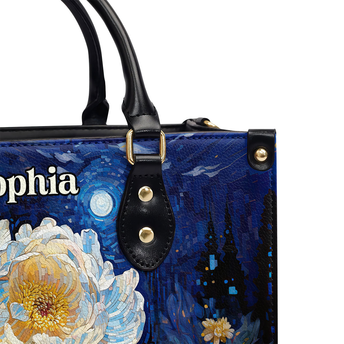Peony Under The Starry Night - Personalized Leather Handbag MSM28