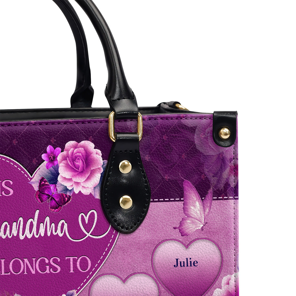 This Nana Belongs To Rose Butterfly - Personalized Leather Handbag