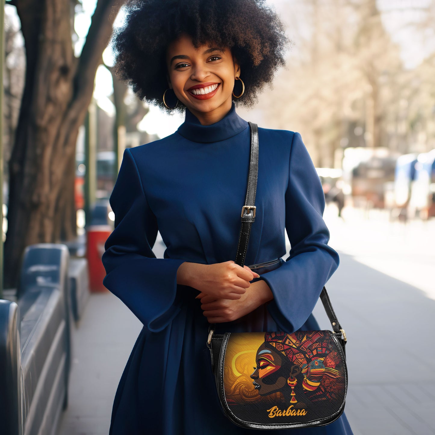 African Culture - Personalized Leather Saddle Cross Body Bag SB102