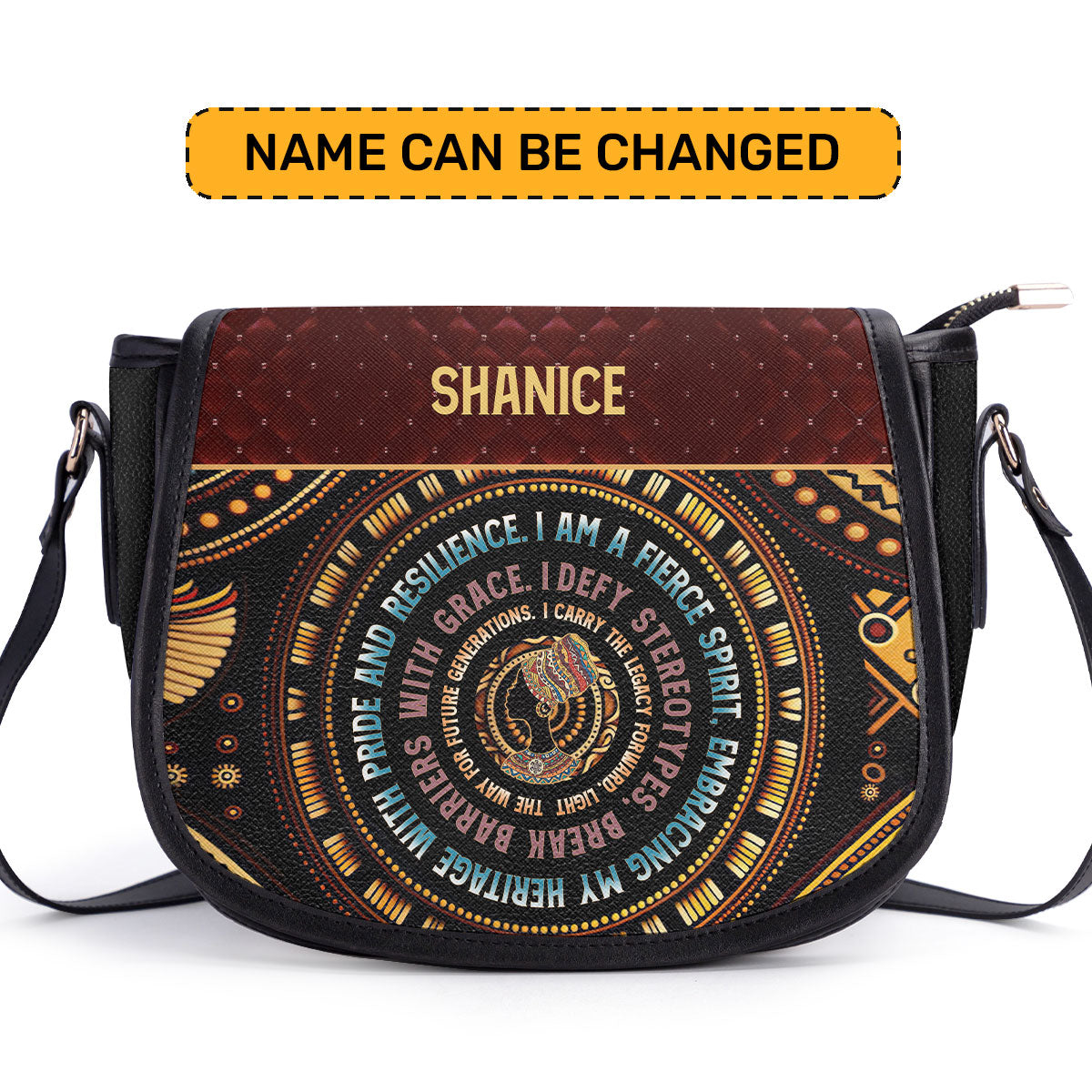 Mantra - I Am A Fierce Spirit- Personalized Leather Saddle Cross Body Bag MB03