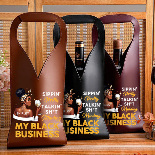Minding My Black Business - Personalized Leather Wine Bag