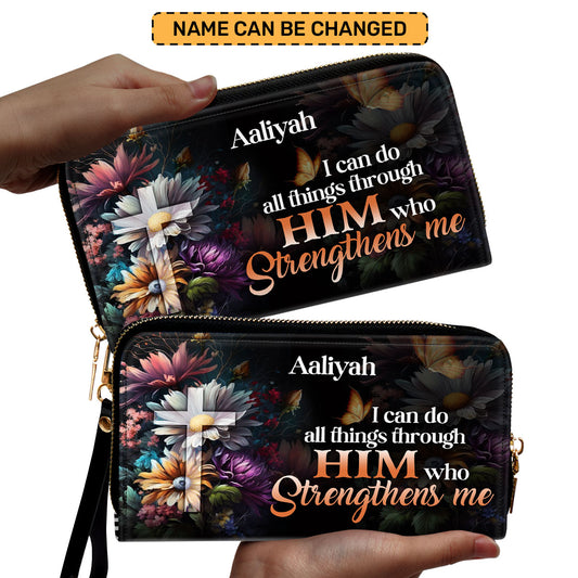 I Can Do All Things Through Him - Personalized Leather Clutch Purse STB29