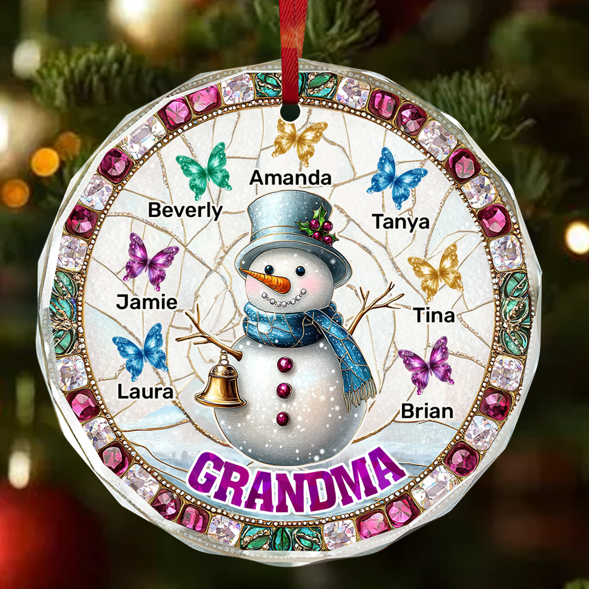 Grandma - Personalized Round Glass Ornament