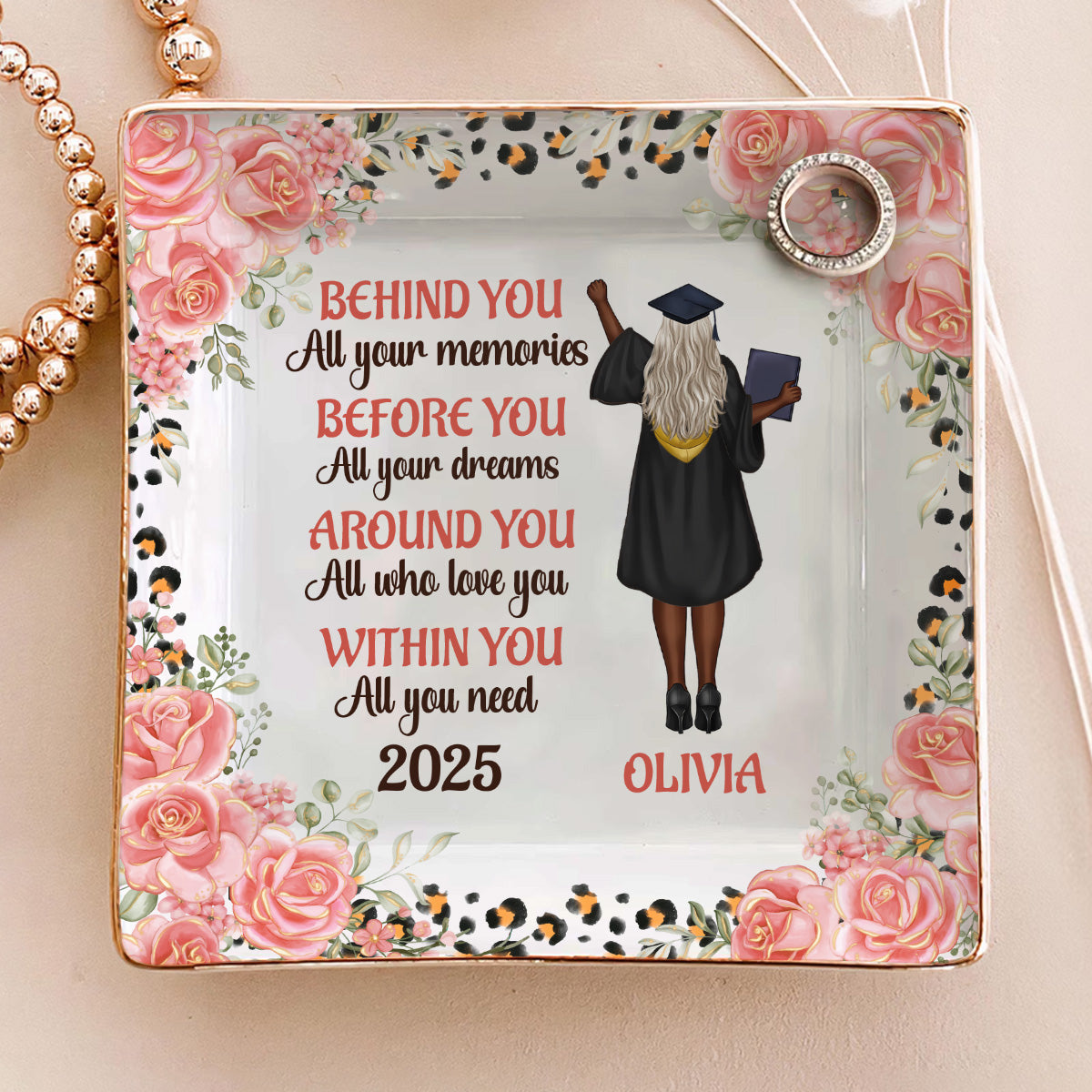 Behind You All Your Memories - Personalized Ceramic Ring Dish Square