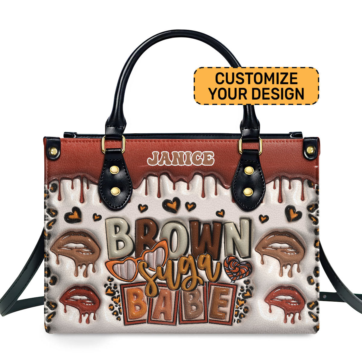 Brown Suga Babe 3D Effect - Personalized Leather Handbag SBLHBHA48