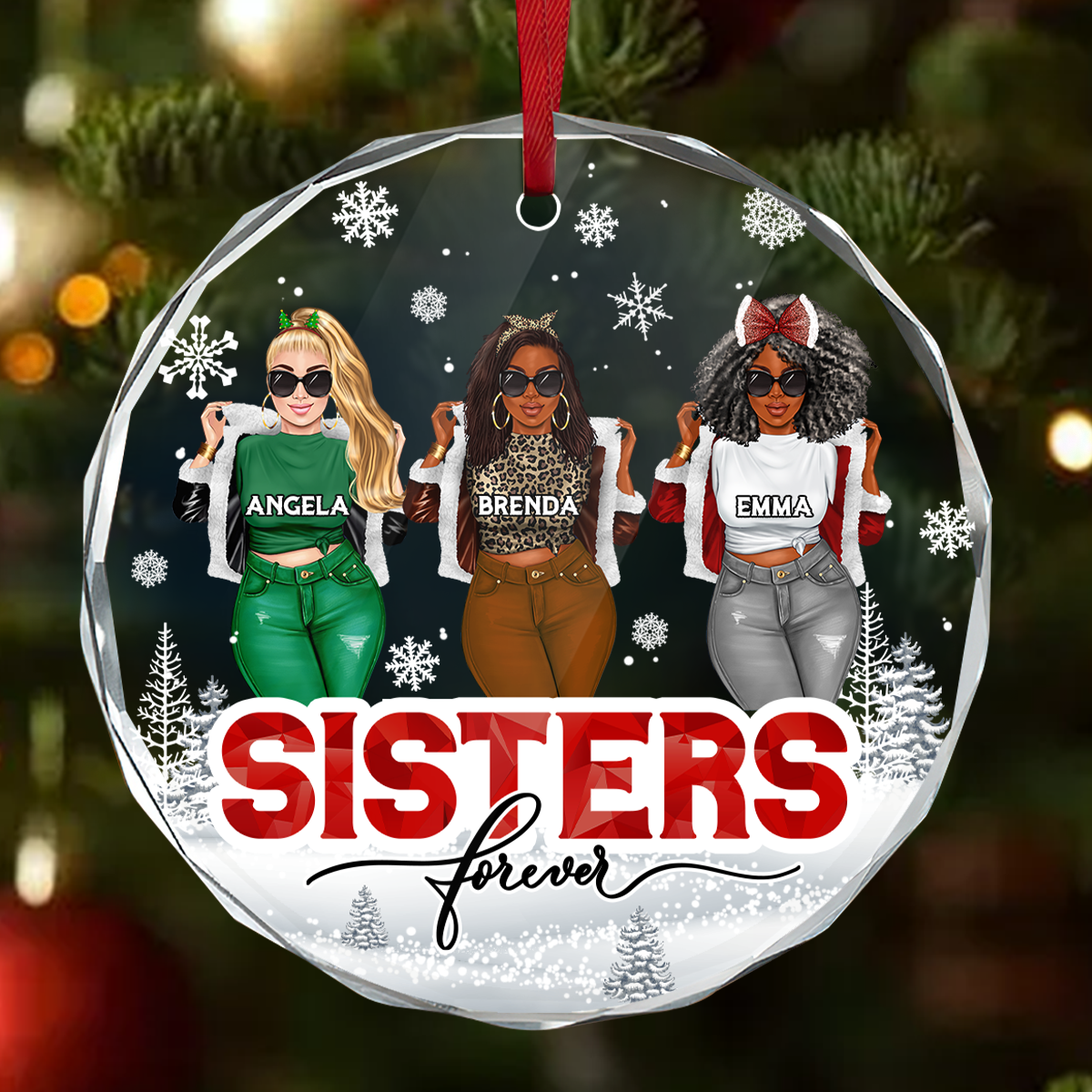 Sisters Forever - Personalized Round Glass Ornament