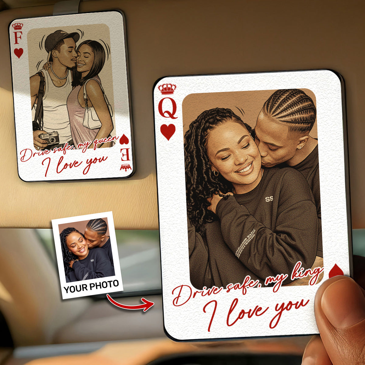 King & Queen Custom Couples Photo Car Visor Clip