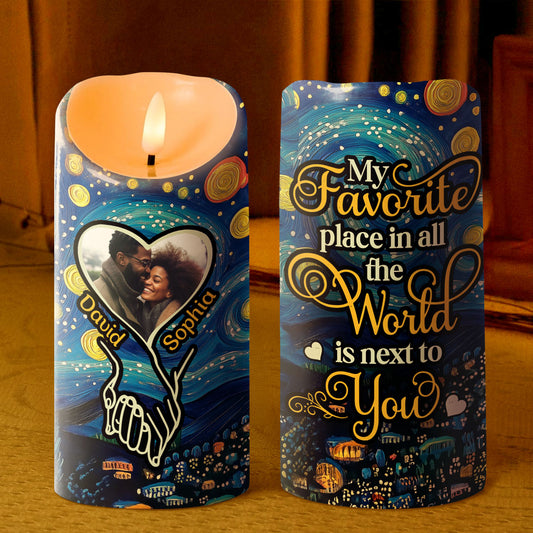 My Favorite Place In All The World Is Next To You - Personalized Flameless LED Candle