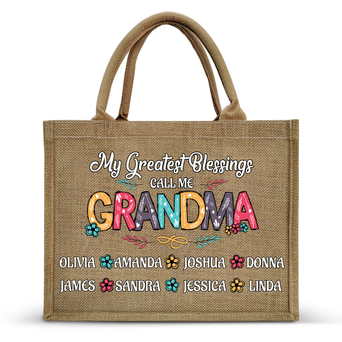 My Greatest Blessings Call Me Grandma - Personalized Jute Tote Bag