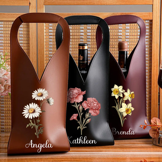 Birth Month Flower - Personalized Leather Wine Bag