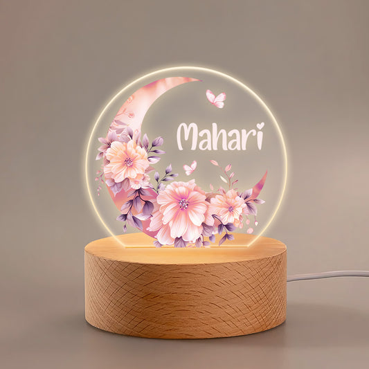 Floral Moon - Personalized Round Base LED Night Light