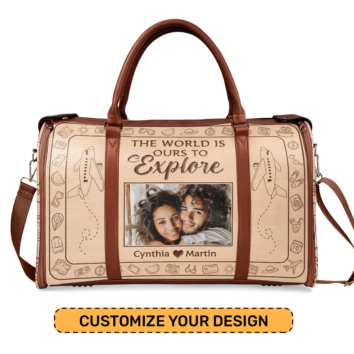 The World Is Ours To Explore - Personalized Leather Duffle Bag SBDBHA39