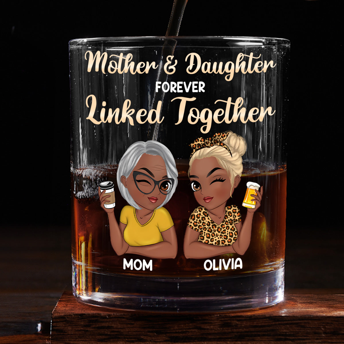 Forever Linked Together - Personalized Round Whiskey Glass