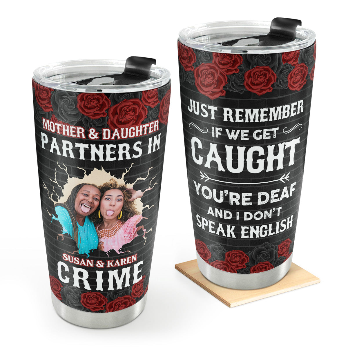 Mom And Daughters Partners In Crime - Personalized Stainless Steel Tumbler