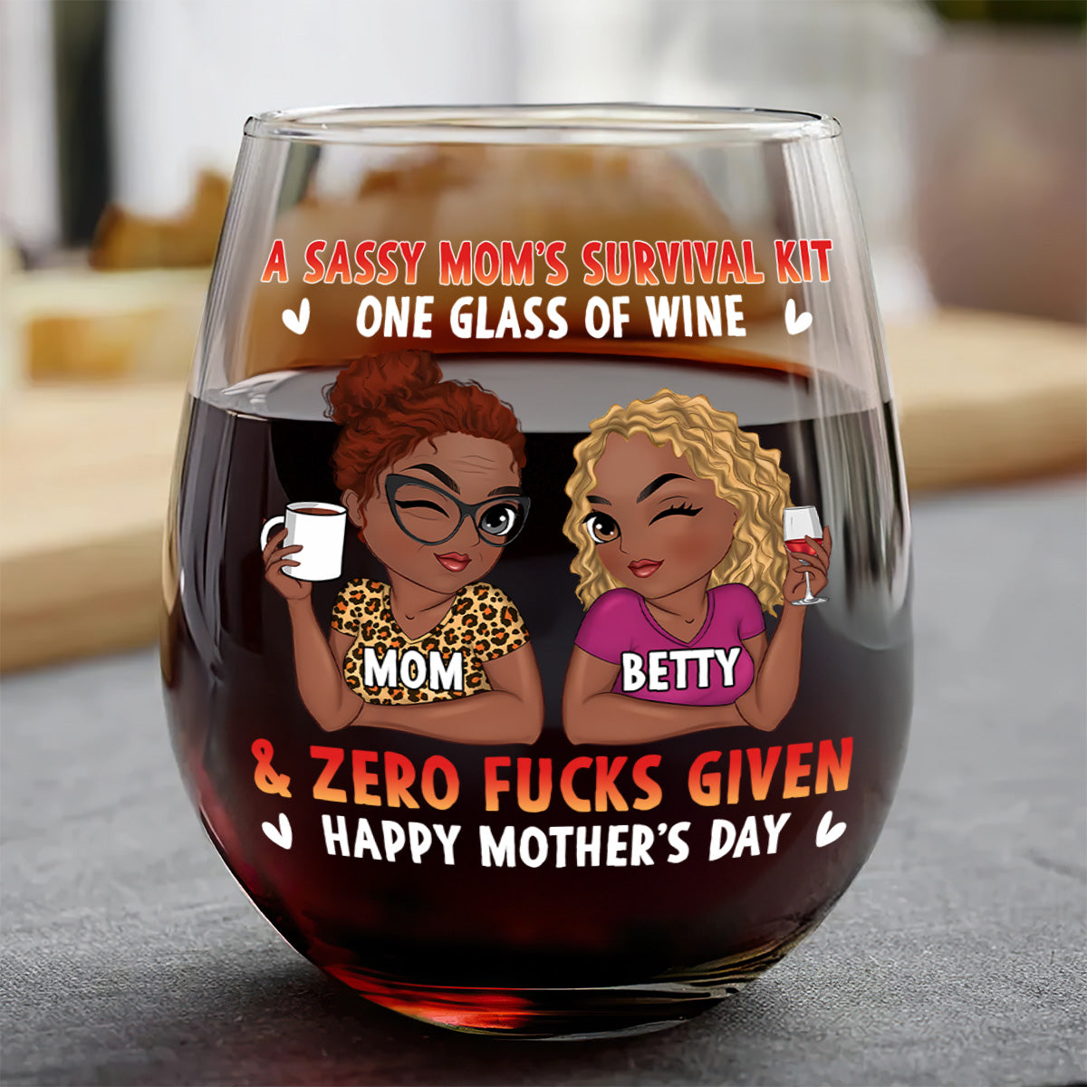 A Sassy Mom’s Survival Kit - Personalized Stemless Wine Glass