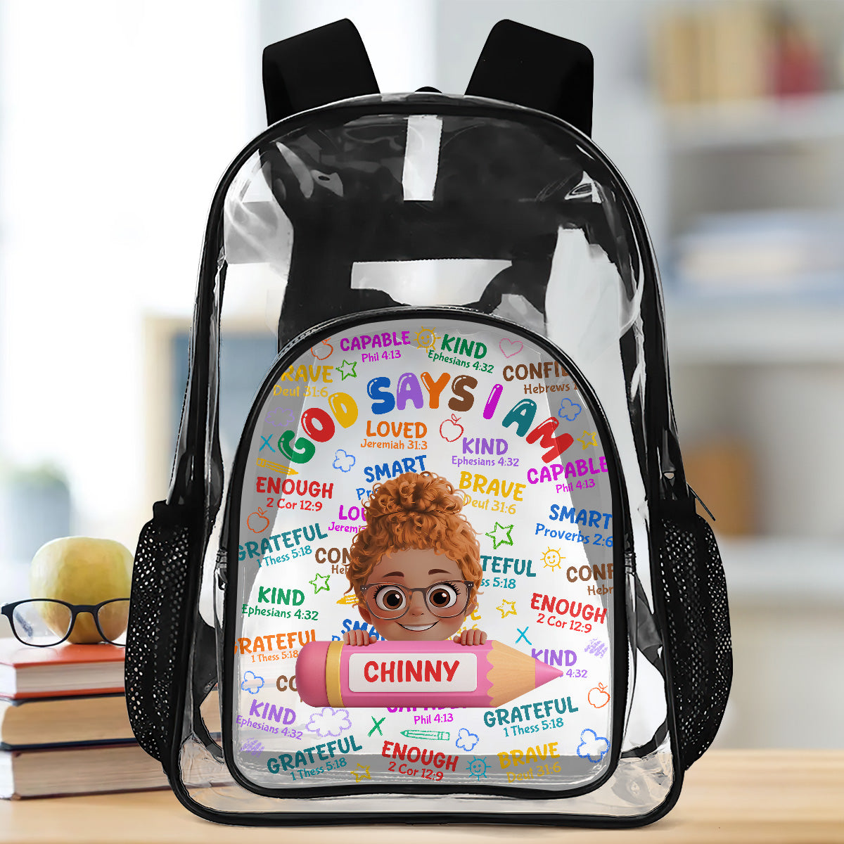 God Says I Am - Personalized Clear Backpack