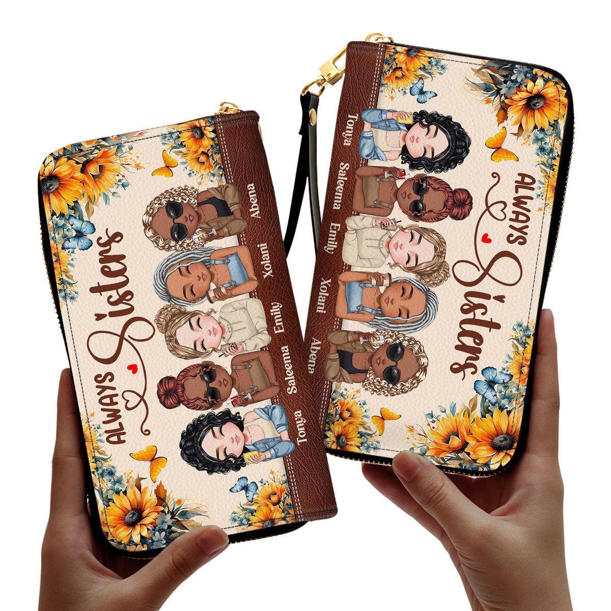 Sisters Forever - Personalized Leather Clutch Purse SBCPLM2207L