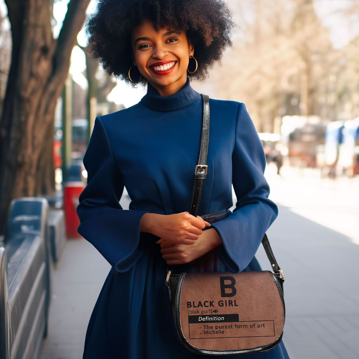 Black Girl & Melanin - I Am A Fierce Spirit- Personalized Leather Saddle Cross Body Bag MB29