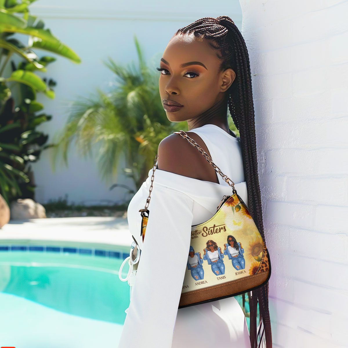 Life Is Better With Sistas - Personalized Chain Shoulder Bag SBCSBLM982M