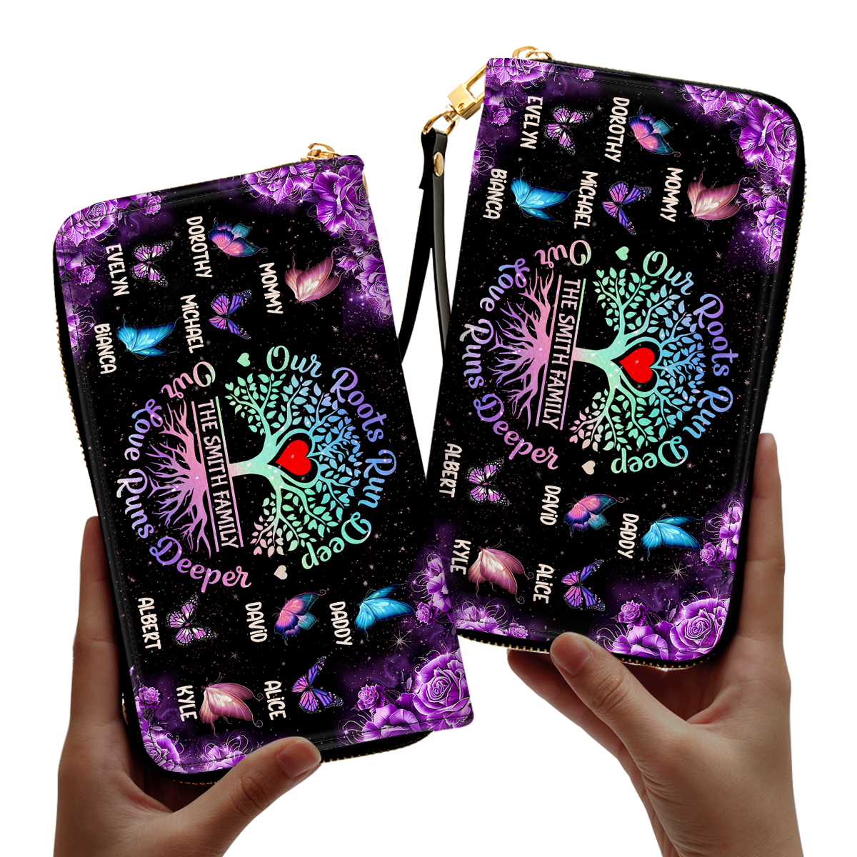 Our Roots Run Deep Our Love Runs Deeper - Personalized Leather Clutch Purse SBCPLM2546D