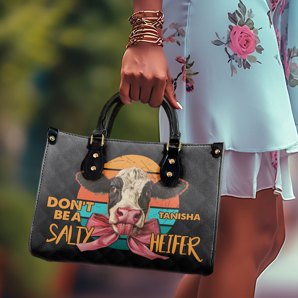 Don't Be A Salty Heifer - Personalized Leather Handbag STB199