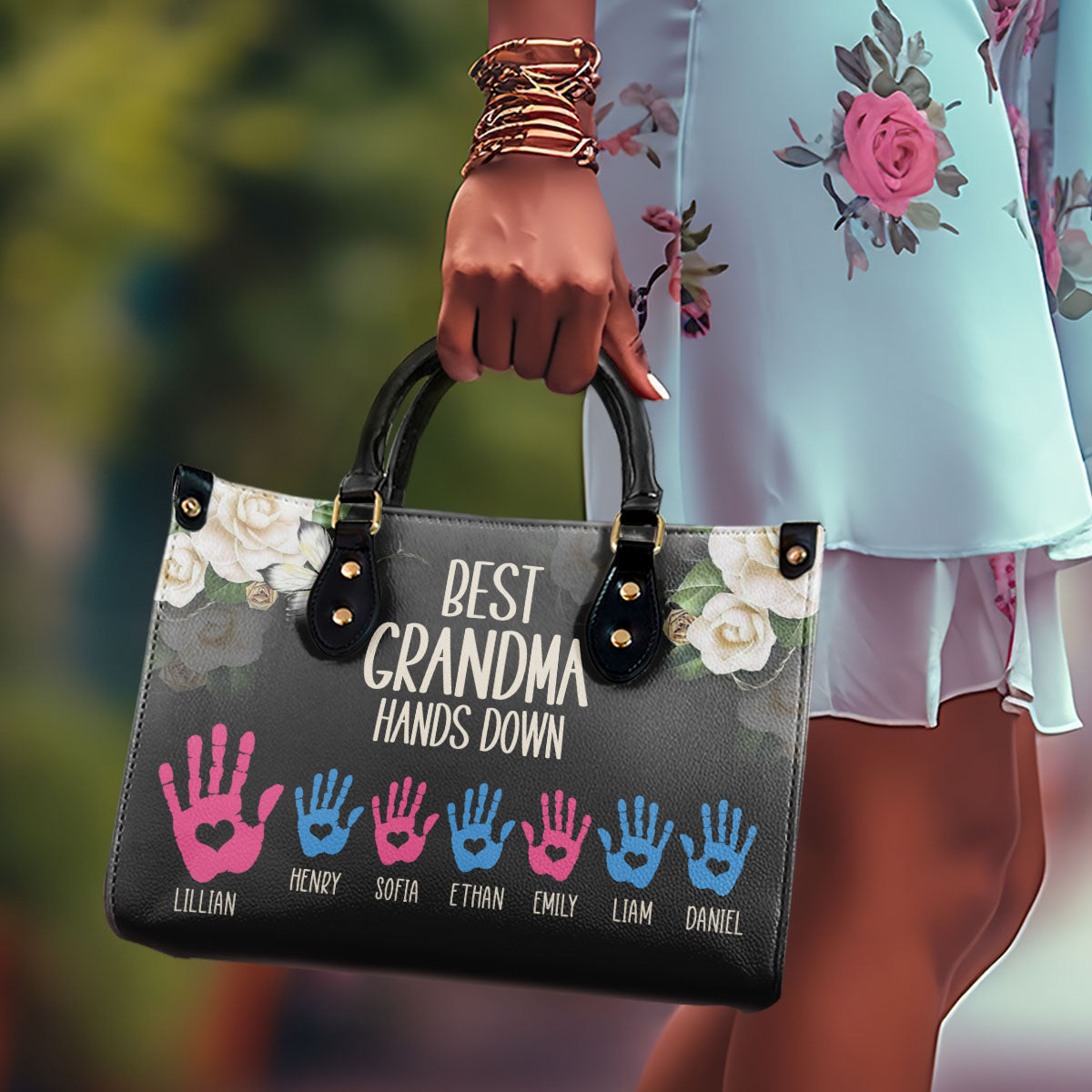 Best Grandma Hands down - Personalized Leather Handbag STB111