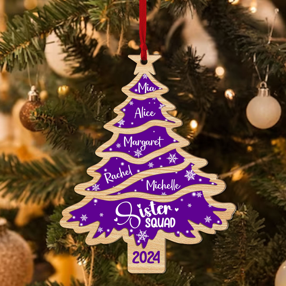 Sisters Forever Christmas Tree - Personalized Wood & Acrylic Ornament