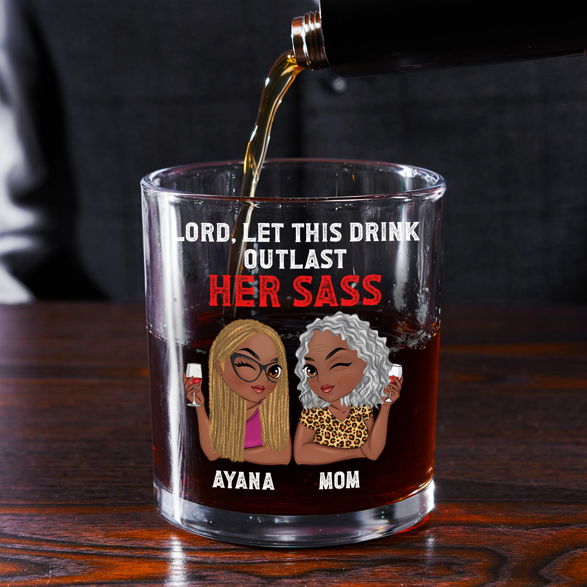 Prayin’ My Whiskey Stronger Than Her Mouth - Personalized Round Whiskey Glass