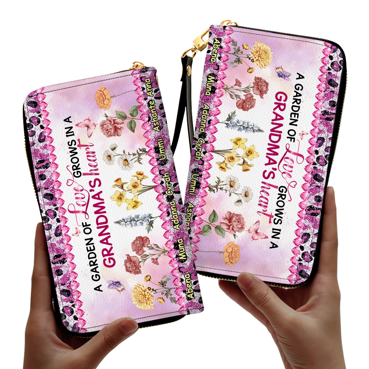 A Garden Of Love Grows In A Grandma's Heart - Personalized Leather Clutch Purse