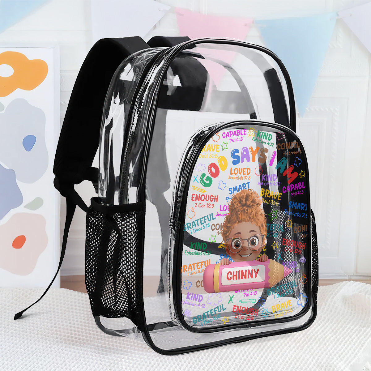 God Says I Am - Personalized Clear Backpack