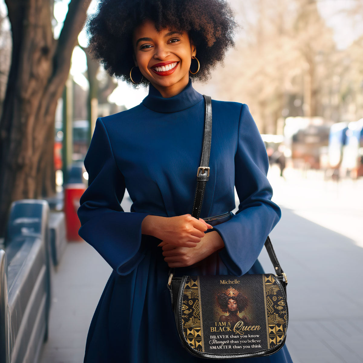 I Am A Black Queen- Personalized Leather Saddle Cross Body Bag MB30
