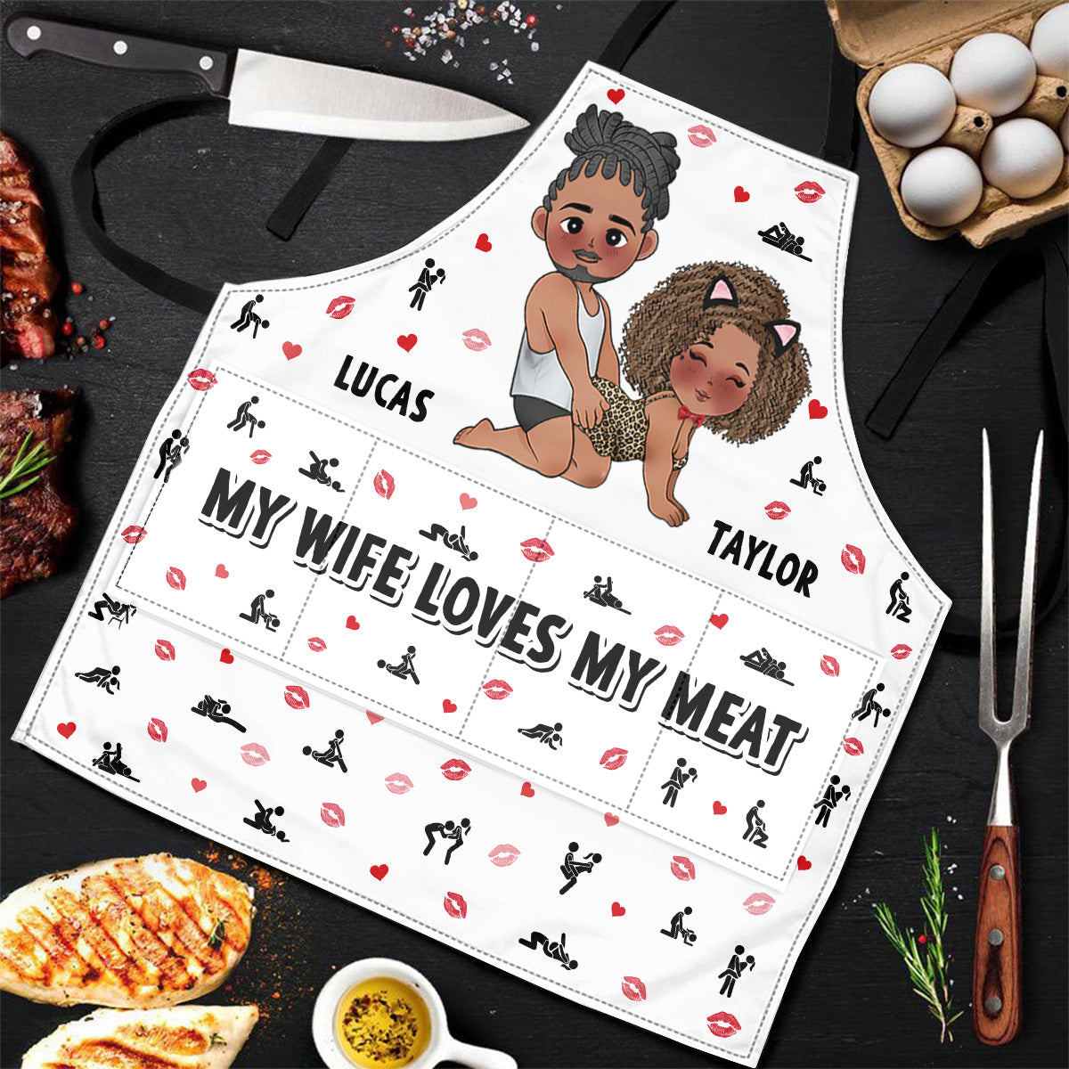 My Wife Loves My Meat - Personalized Apron With Packet
