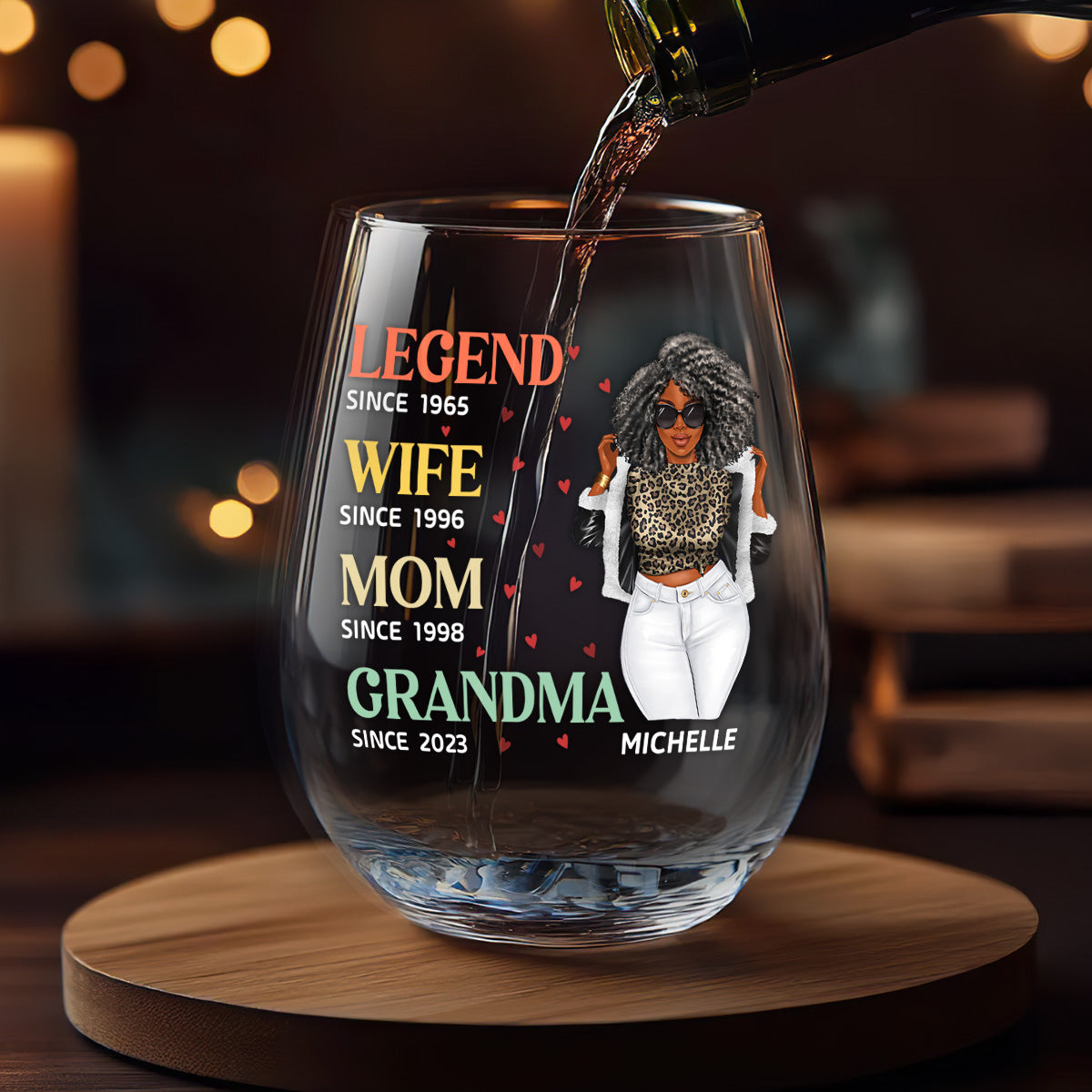 Legend Wife Mom Grandma - Personalized Stemless Wine Glass