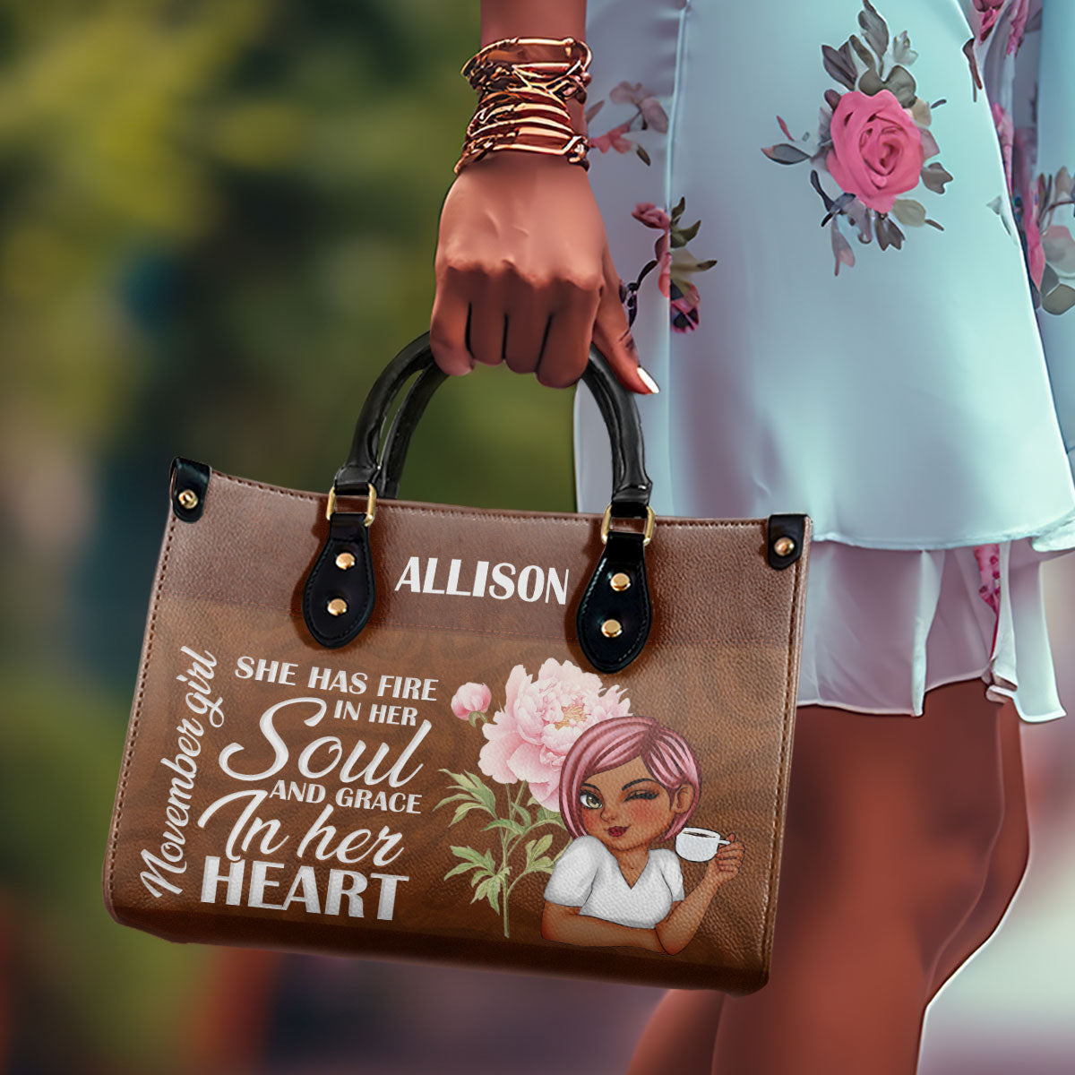 She Has Fire In Her Soul And Grace In Her Heart - Personalized Leather Handbag SBLHBLN1386M