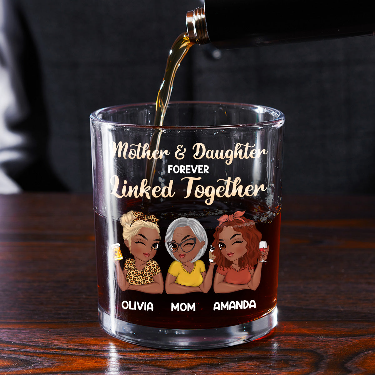 Forever Linked Together - Personalized Round Whiskey Glass