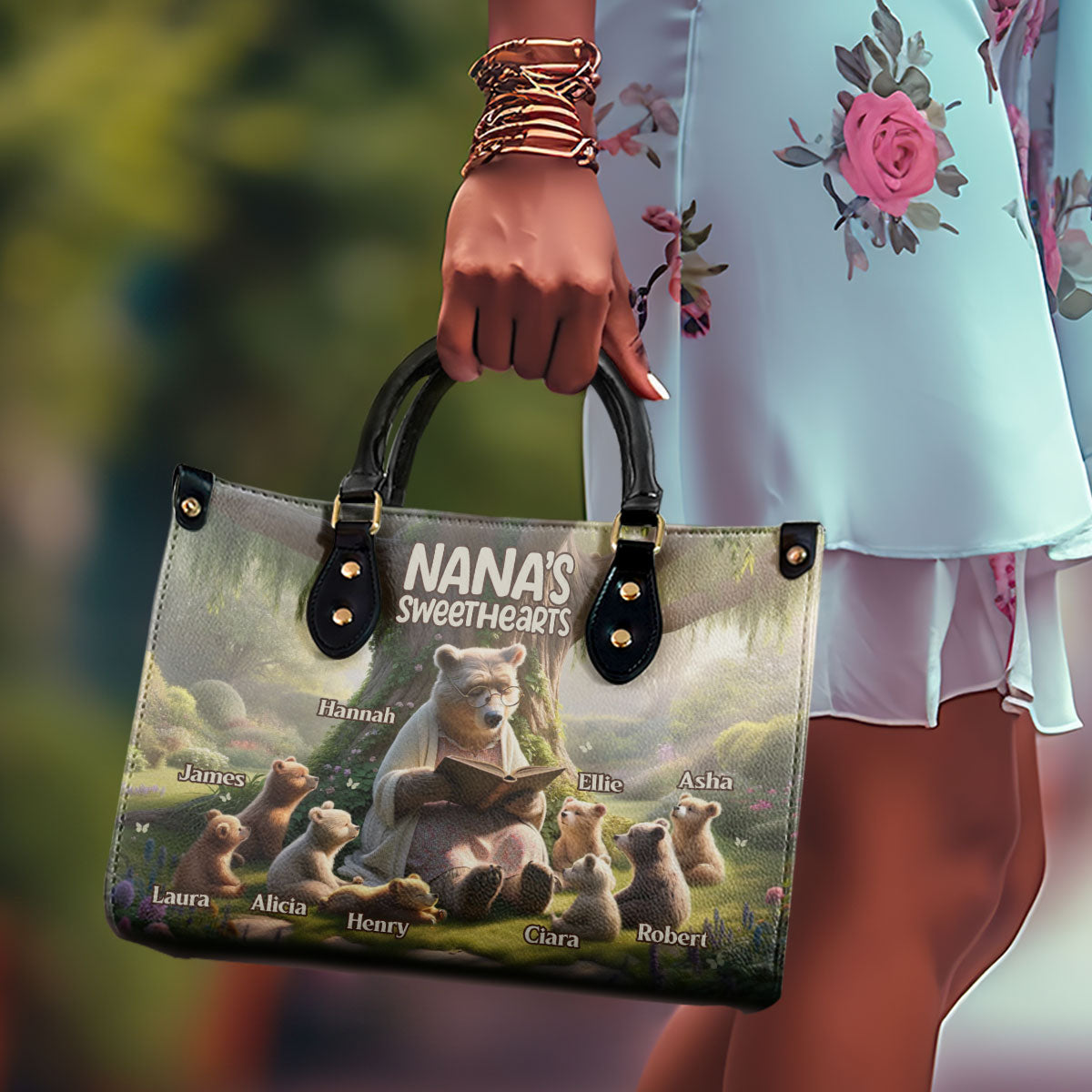 Nana's Sweethearts - Bears Personalized Leather Handbag STB76